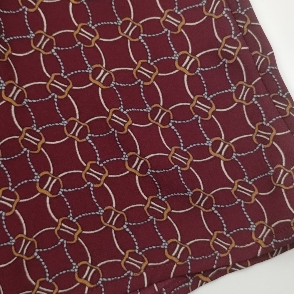 LOFT Blouse Size Small Chain Geometric Circle Print Long Sleeve Maroon - Picture 10 of 11